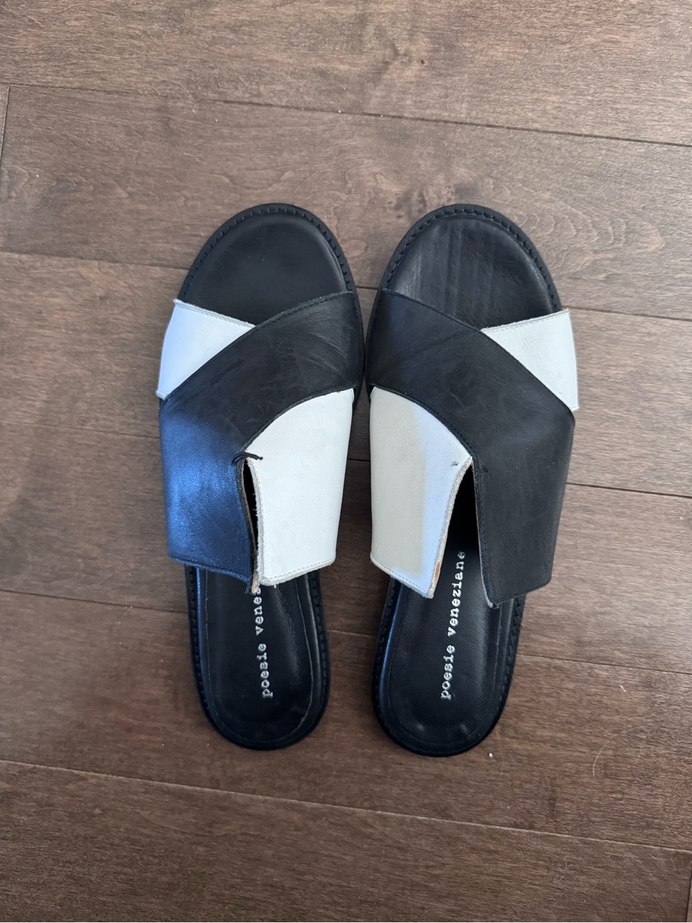 Poesie Veneziane Black and White Slide Sandals - Women